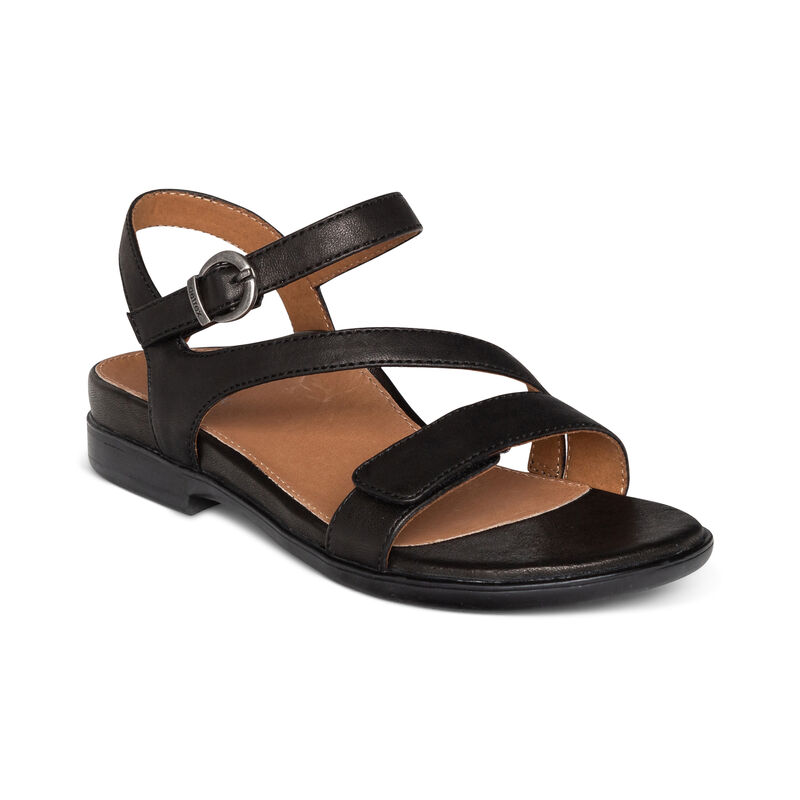 Aetrex Womens Tia Adjustable Quarter Strap Sandals Black - HwIhTDrdl